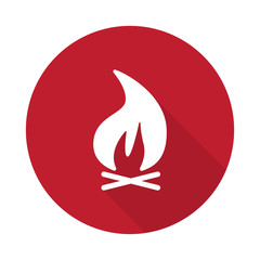 Flat Bonfire icon with long shadow on red circle