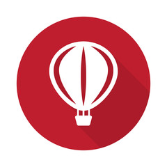 Flat Air Balloon icon with long shadow on red circle