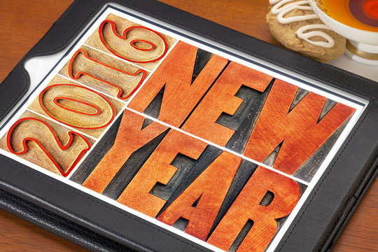 New Year 2016 in wood type