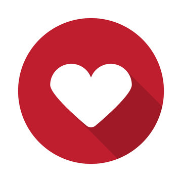Flat Heart icon with long shadow on red circle