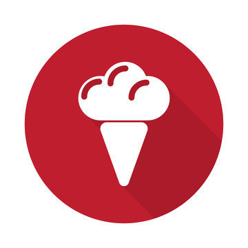 Flat Ice Cream icon with long shadow on red circle