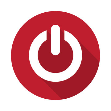 Flat Power icon with long shadow on red circle