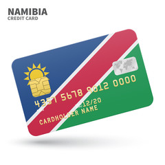 Credit card with Namibia flag background for bank, presentations and business. Isolated on white