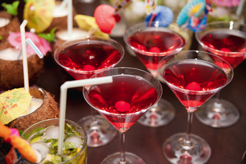 Colorful cocktails close up