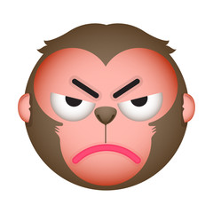 Flat monkey angry emoticon. Isolated vector illustration on whit