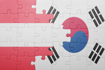 puzzle with the national flag of austria and south korea