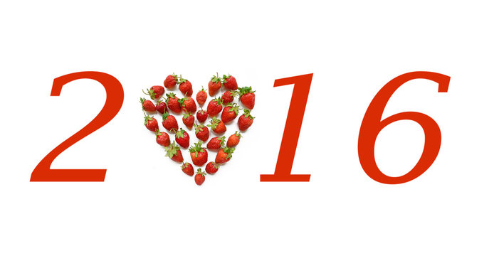 Christmas motif with heart shaped strawberries
