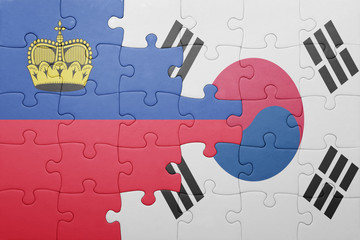 puzzle with the national flag of liechtenstein and south korea