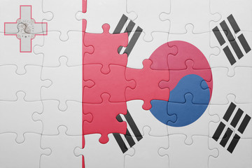 puzzle with the national flag of malta and south korea
