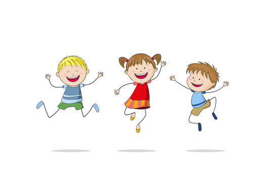 Three jumping children