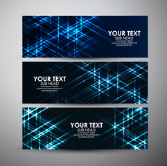 Vector banners set with abstract blue shining background. 