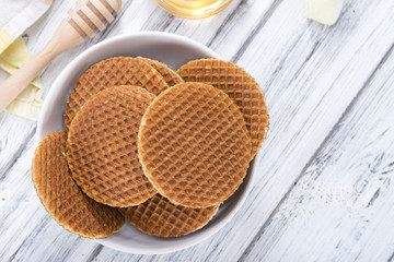 Homemade Waffles with honey