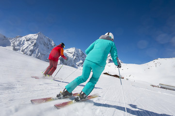 downhill skiing - arrive in ski lodge