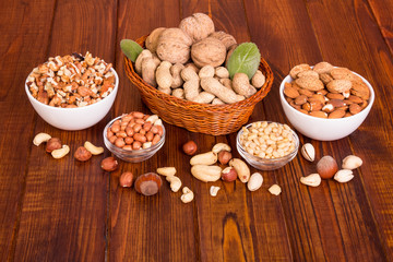 Nuts in wicker basket