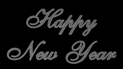 Happy New Year inscription consisting of snowflakes on a black background, Text formed a variety of snowflakes