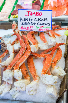 Jumbo king crab legs in Pike place market
