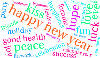 Fototapeta premium Happy New Year word cloud on a white background. 