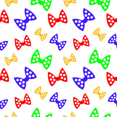 Seamless vector pattern, bright chaotic colorful background with bows, on the white backdrop