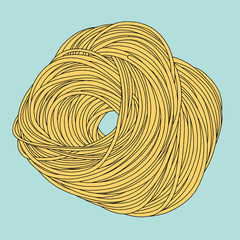 Hand drawn nest of angel hair pasta. Vector cappellini italian pasta illustration 