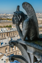 Fototapeta na wymiar Notre Dame de Paris: Famous Stone demons gargoyle and chimera.