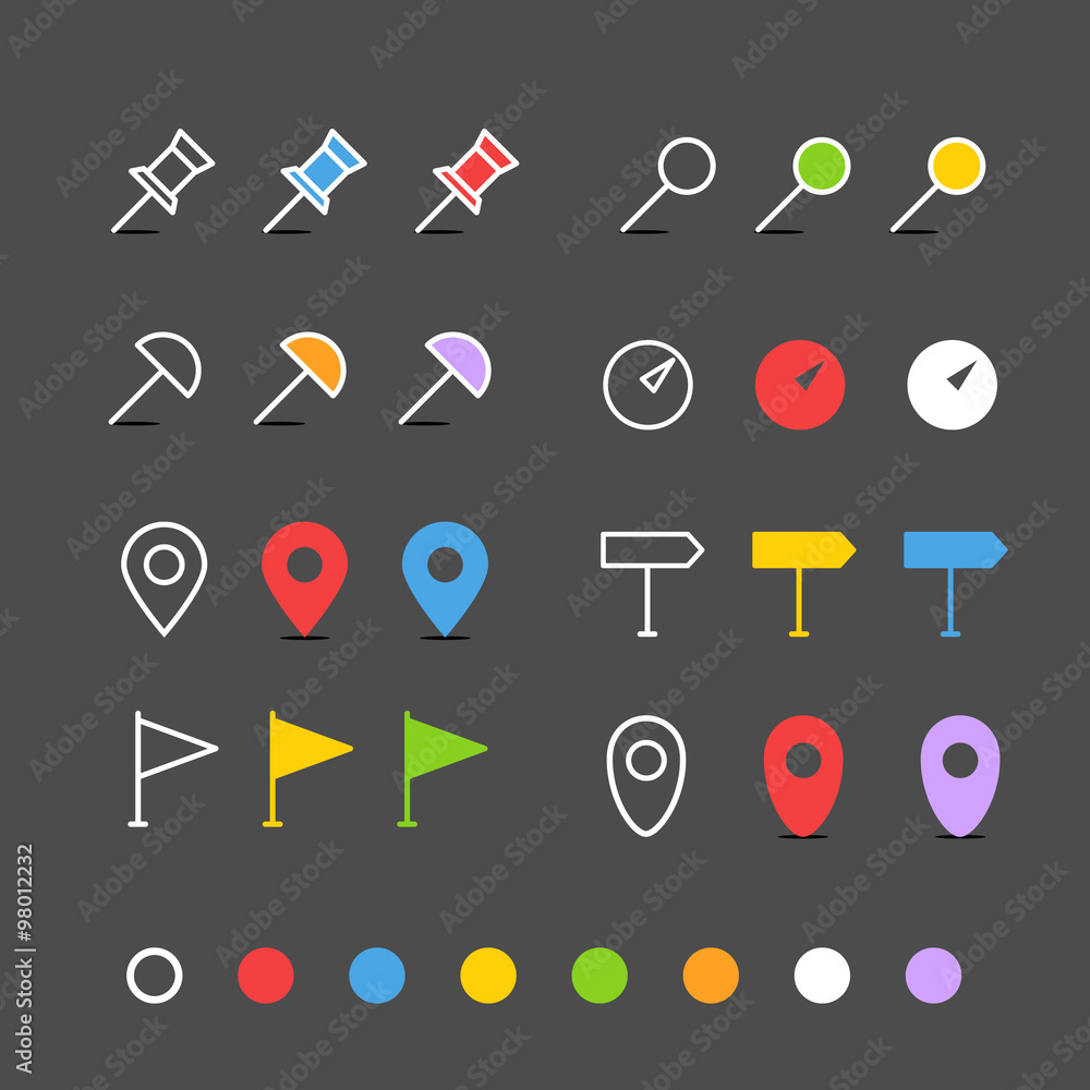 Poster navigation pins flat design collection