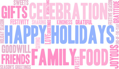 Happy Holidays word cloud on a white background. 