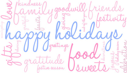 Happy Holidays word cloud on a white background. 