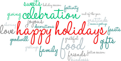 Happy Holidays word cloud on a white background. 
