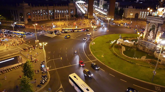 Traffic in downtown Barcelona, night time