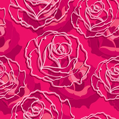 Seamless pattern with stylized rose flower on the pink background