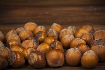 hazelnuts on a wooden table