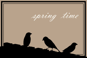 spring background with sparrows