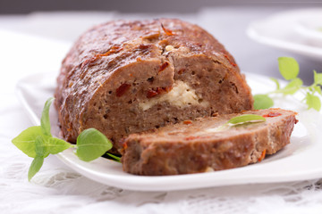 sliced homemade meatloaf.