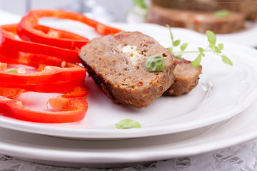 sliced homemade meatloaf.