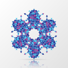 Abstract colorful vector snowflake with winter background.