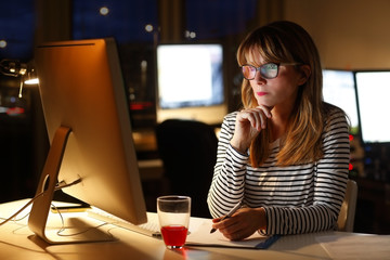 Businesswoman working late