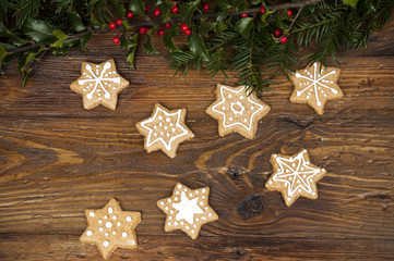 christmas background with gingerbread cookies
