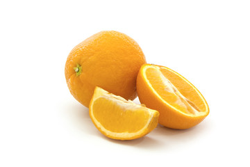 Whole orange fruit and his segments isolated on white background cutout