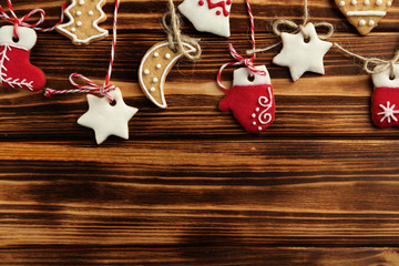 Christmas cookies on a brown wooden table