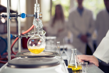 Laboratory equipment for distillation.Separating the component substances from liquid mixture with...