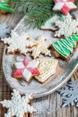 Christmas cookies sprinkled with powdered sugar.