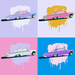 Vintage low rider logo, badge, sign, emblems, sticers and elements design. Pop art classic and retro old car - 98023662