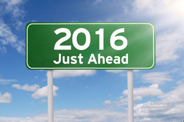 Road sign of 2016 just ahead