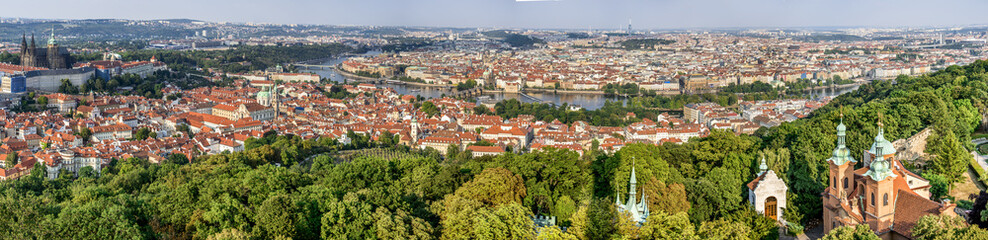 Fototapeta na wymiar Prague, Czech Republic. View of Mala Strana, Charles Bridge, Vltava River and Stare Mesto from Petrin hill. Landmark of Bohemia.