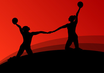 Rhythmic gymnast woman with ball vector abstract background