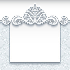 White lace background, wedding invitation template