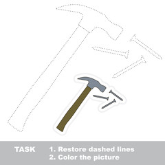 Hammer and nails to be traced. Vector trace game.