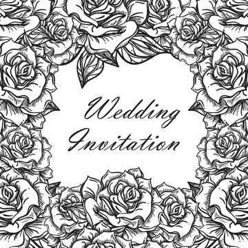 Hand Drawn Wedding Rose Frame