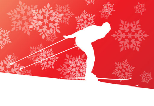 Man skiing athlete skier skiing extreme winter background concep