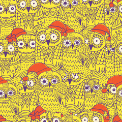 Vector seamless pattern with cute owls